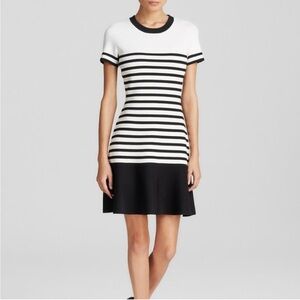 Kate Spade | Fancy to Meet You Black and Cream Striped Mini scuba knit Dress